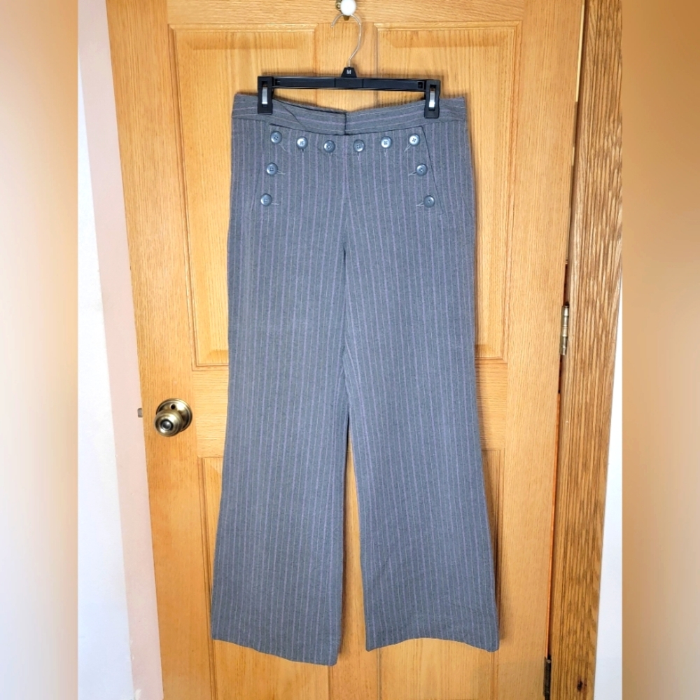 Anthropologie elevenses Grey Pin-Stripe Wide Leg Sailor Pants Size 8
